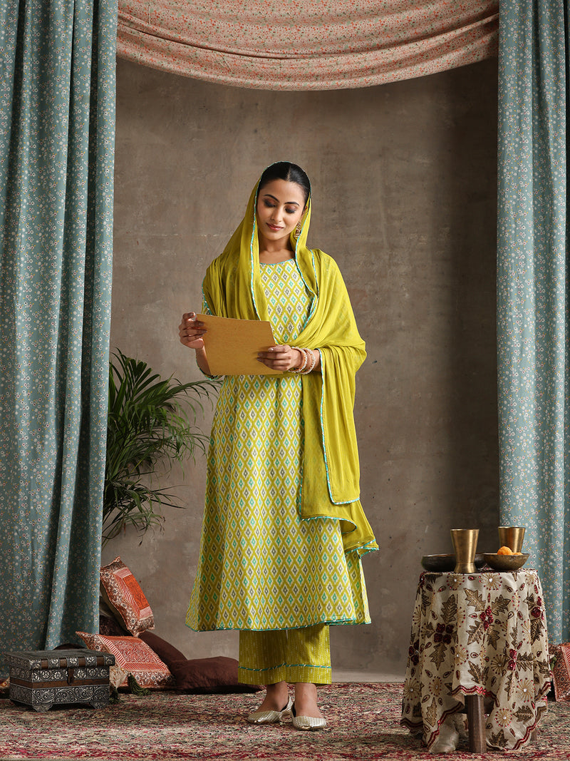 Khushal K Women Printed Regular Pure Cotton Kurta set