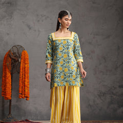 Khushal K Women Cotton Kurta Farsi Salwar Set - Green