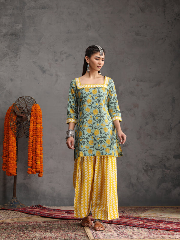 Khushal K Women Cotton Kurta Farsi Salwar Set - Green