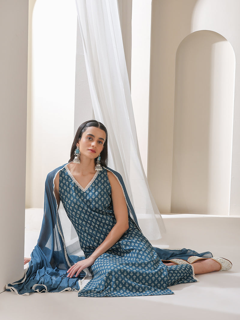 Women Ethnic Motifs Printed Regular Pure Cotton Kurta with Palazzos & With Dupatta