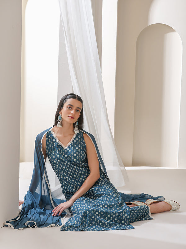Women Ethnic Motifs Printed Regular Pure Cotton Kurta with Palazzos & With Dupatta