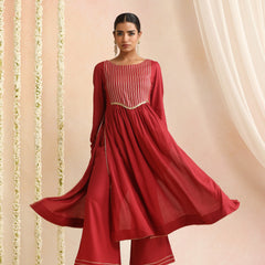Ethnic Motifs Woven Design Thread Work A-Line Kurta With Palazzos
