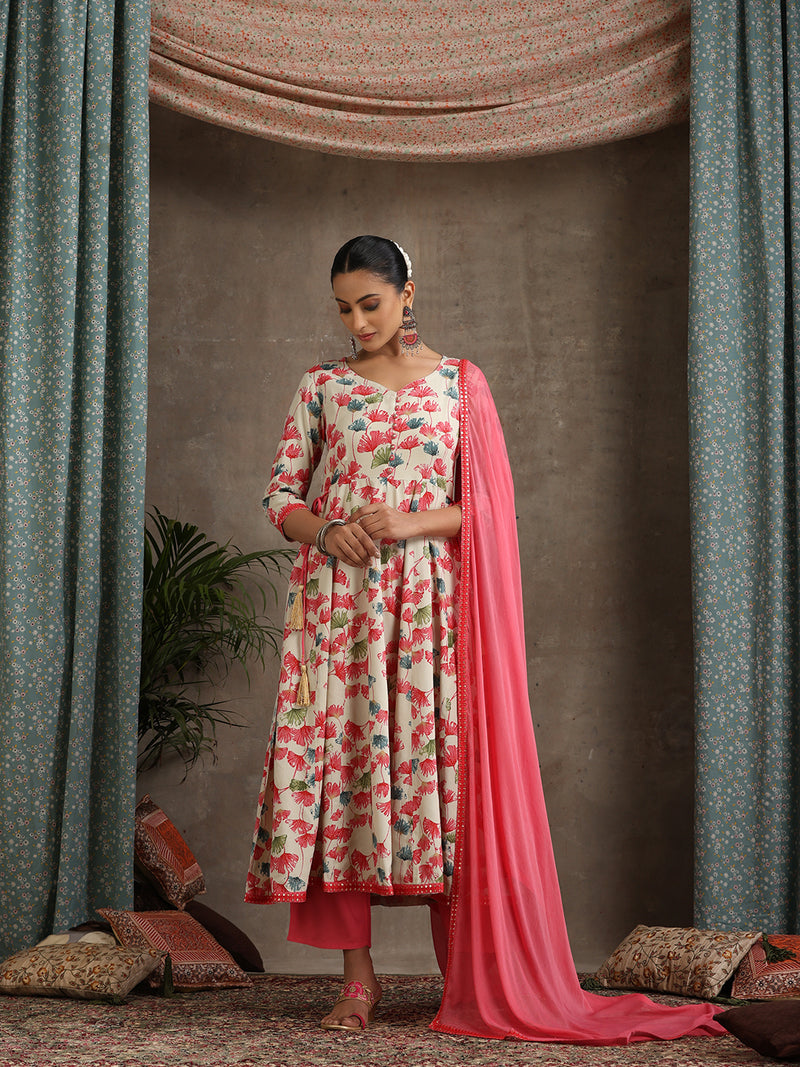 Women Floral Printed Kurta with Palazzos & Dupatta