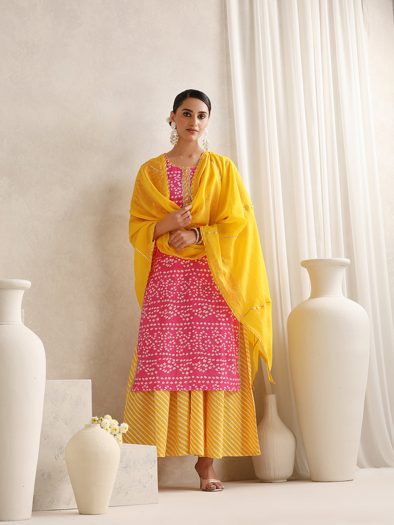 Khushal K  Printed Round Neck Pure Cotton Straight Kurta set
