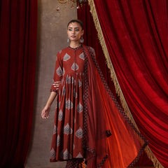 Khushal K Women Cotton kurta and palazzo with dupatta set - Rust
