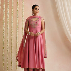 Pink embroidered Kurta with Palazzos with dupatta