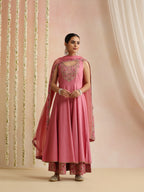 Pink embroidered Kurta with Palazzos with dupatta