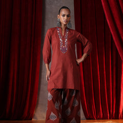 Khushal K Women Cotton kurta and Farsi salwar set - Rust