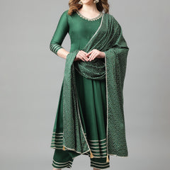 Green solid Kurta with Trousers with dupatta