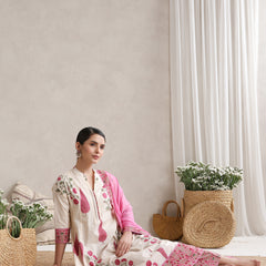 Women Floral Printed Cotton Kurta with Palazzos & Dupatta