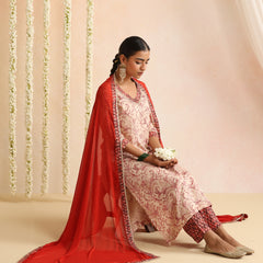 Ethnic Motifs Printed Round Neck Gotta Patti Kurta With Trousers & Dupatta