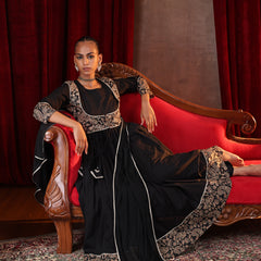 Khushal K Women Cotton kurta and palazzo with dupatta set - Black