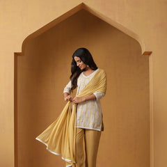 Paisley Printed Pure Cotton Straight Kurta With Palazzo And Dupatta