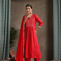 Khushal K Floral Yoke Design Regular Thread Work Kurta set