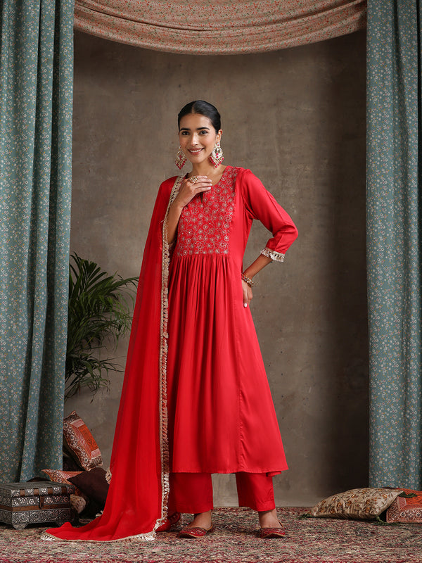 Khushal K Floral Yoke Design Regular Thread Work Kurta set