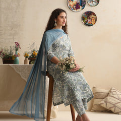 Khushal K Women Floral Printed Regular Pure Cotton Off-White Kurta & Palazzo With Dupatta