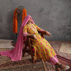 Khushal K Women Cotton Kurta Palazzo Dupatta Set - Yellow