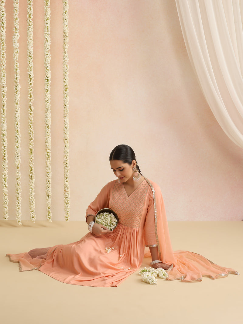 Women Ethnic Motifs Embroidered Empire Sequinned Kurta with Trousers & With Dupatta