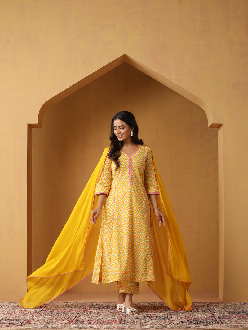 Khushal K Women  Printed Regular Aline Calf Length Kurta set