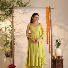 Khushal K Women Cotton Kurta and Palazzo With Dupatta Set - Green