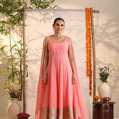 Khushal K Women Cotton Kurta and Palazzo With Dupatta Set - Pink