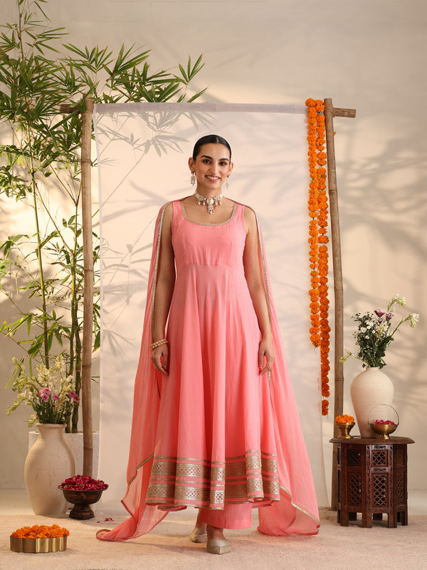 Khushal K Women Cotton Kurta and Palazzo With Dupatta Set - Pink