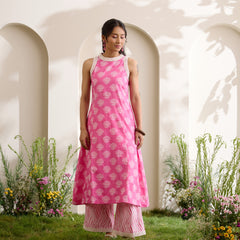 Khushal K Women Cotton Kurta With Palazzo Set - Pink