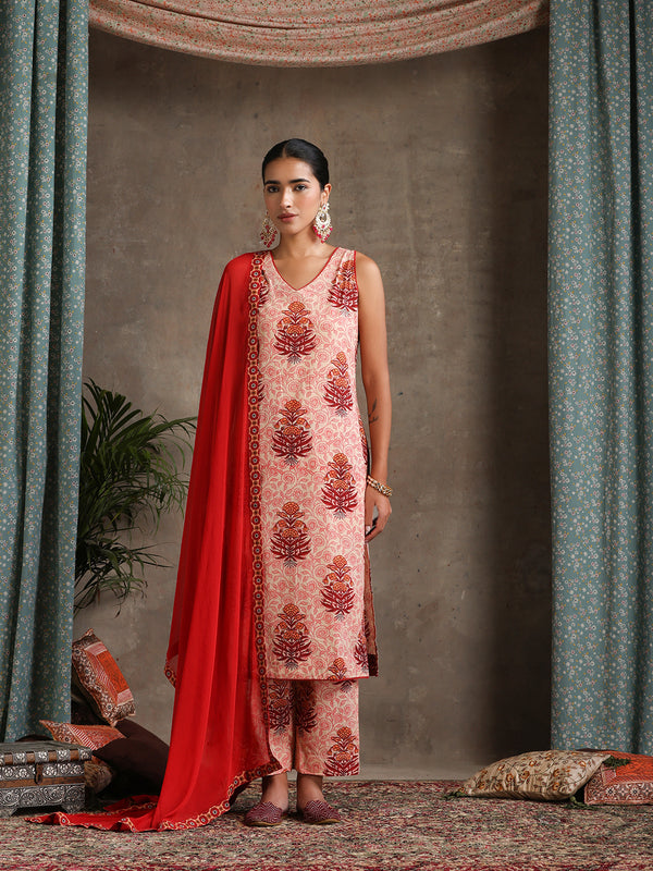 Women Ethnic Motifs Printed Regular Pure Cotton Kurta Palazzos & With Dupatta