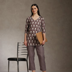 Floral Printed V-Neck Cotton Cord Set