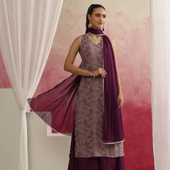 Paisley Printed Sleeveless Straight Kurta with Palazzos & Dupatta