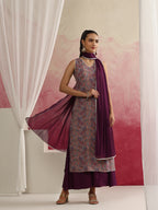 Paisley Printed Sleeveless Straight Kurta with Palazzos & Dupatta