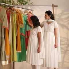 Khushal K Women Cotton Kurta and Palazzo With Dupatta Set - White