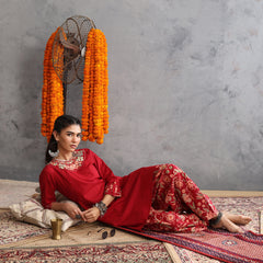 Khushal K Women Cotton Kurta Farsi Salwar Set - Maroon