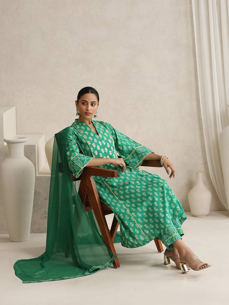 Women Floral Printed Regular Pure Cotton Kurta with Palazzos & With Dupatta