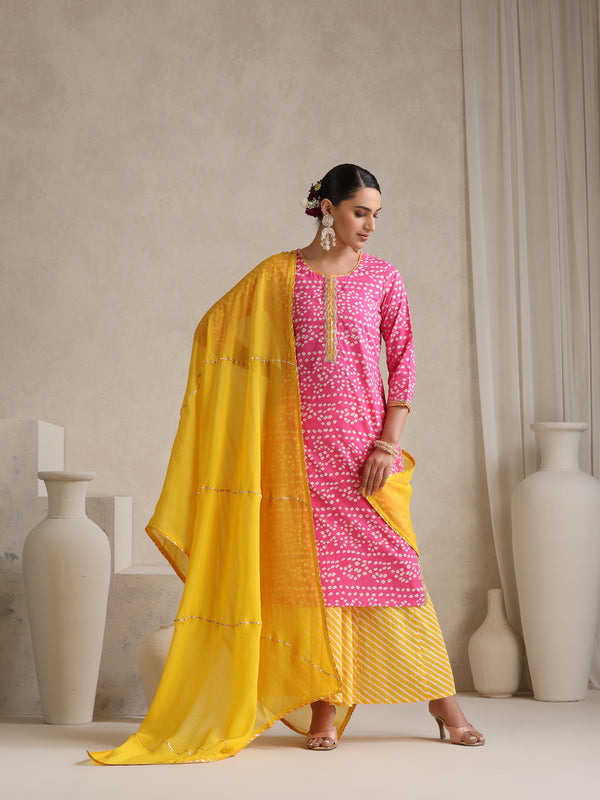 Khushal K  Printed Round Neck Pure Cotton Straight Kurta set
