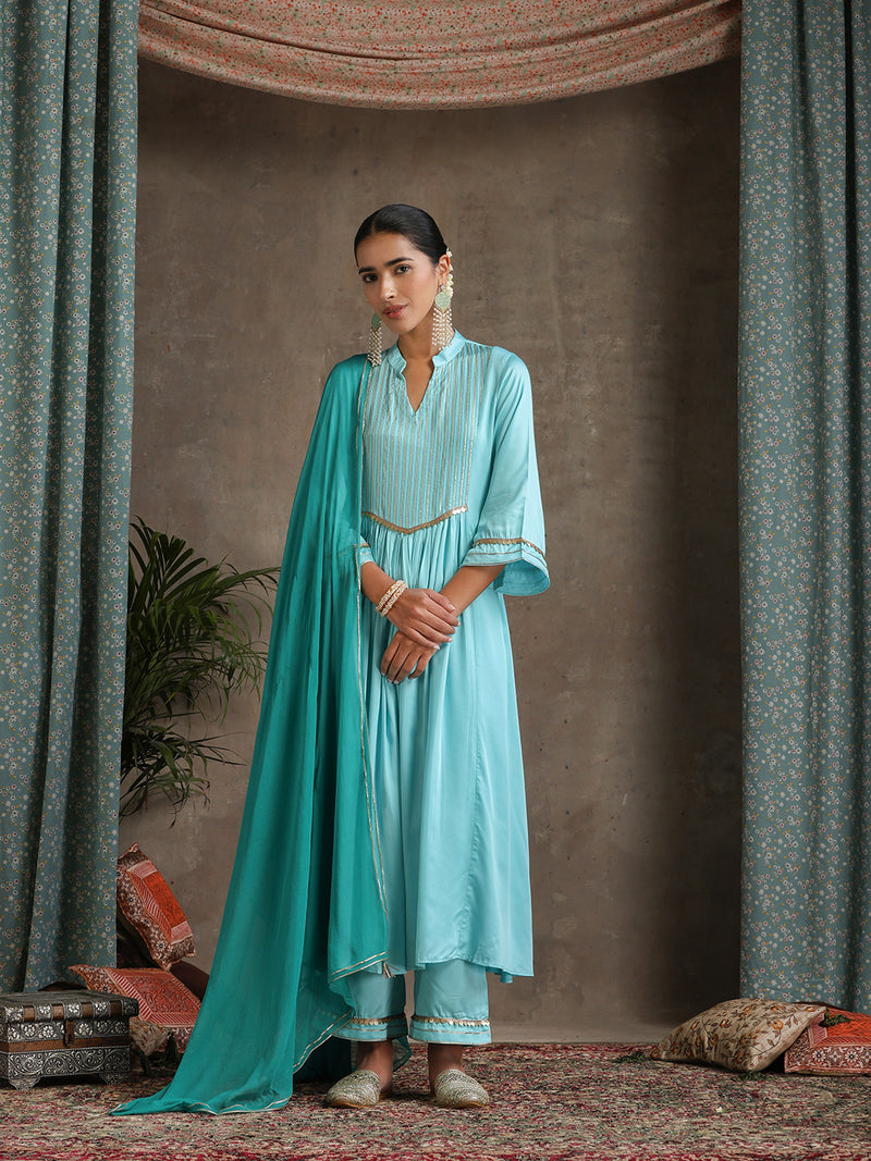 Khushal K Women Embroidered Pleated Gotta Patti Kurta set