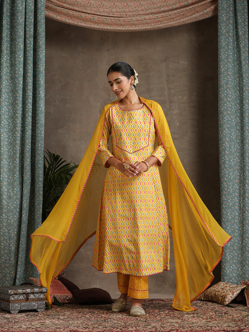 Khushal K Women Geometric Printed Cotton A-Line Kurta set