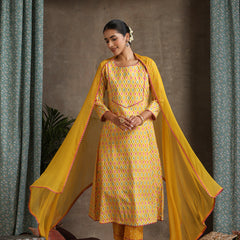 Khushal K Women Geometric Printed Cotton A-Line Kurta set