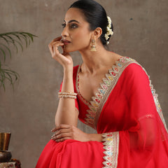 Red Poly Chiffon Fashion Saree