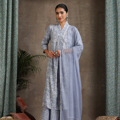 Floral Printed Pure Cotton A-Line Kurta With Palazzos And Dupatta