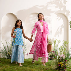 Khushal K Women Cotton Kurta And Palazzo With Dupatta Set - Pink