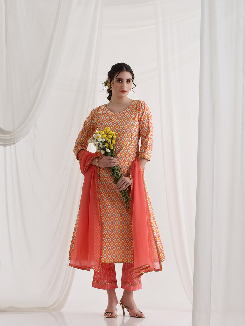 Khushal K Women Geometric Printed Pure Cotton A-Line Kurta set