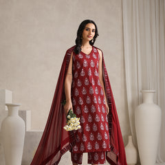 Khushal K Floral Printed V-Neck Pure Cotton Kurta set