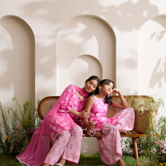 Khushal K Women Cotton Kurti And Farshi Salwar  With Dupatta Set - Pink