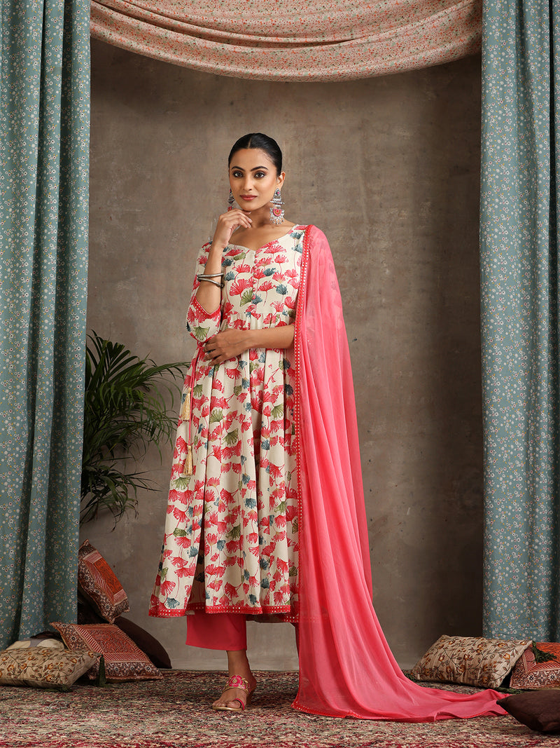 Women Floral Printed Kurta with Palazzos & Dupatta