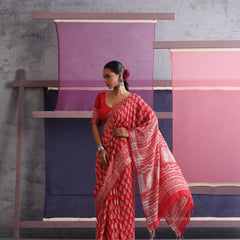 Women Hand Block Cotton Linen Printed saree