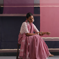 Women Cotton Pink Linen Printed Saree