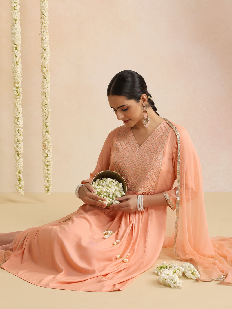 Women Ethnic Motifs Embroidered Empire Sequinned Kurta with Trousers & With Dupatta