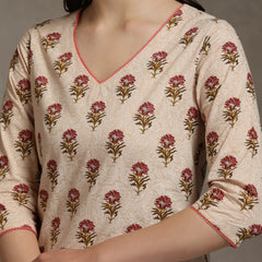 Floral Printed Cotton V-Neck Tunic With Trouser Co-Ords