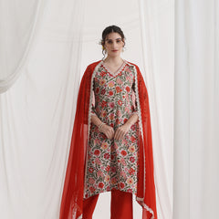 Floral Printed V-Neck Pure Cotton A-Line Kurta With Palazzos And Dupatta